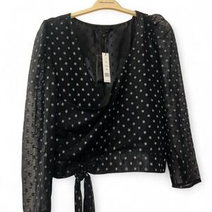 NWT Walter Bak r black sheer polka dot blouse with‎ tie waist originally $148